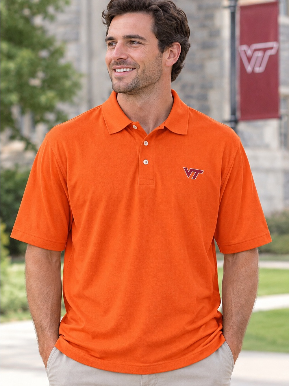 Cutter & Buck Orange Short-Sleeve Polo with VT Accent
